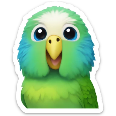 a green male budgie with a yellow head and a blue nose above the beak sticker