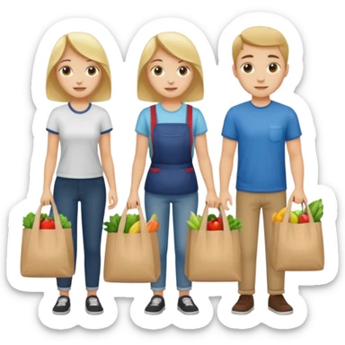 caucasian students putting groceries in bags sticker