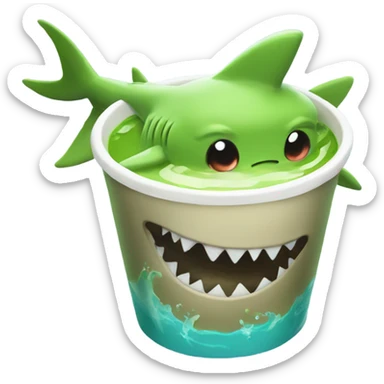 shark drinking matcha with  sticker