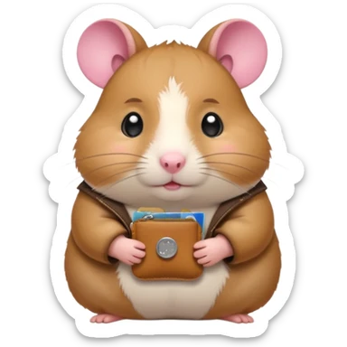 cartoon-style hamster melancholy expression opening his coin purse to showcase he's poor with empty pockets sticker