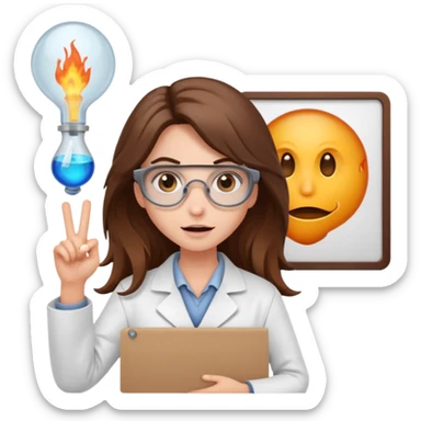 Crazy Girl mad scientist with long brown hair holding large blank sign sticker