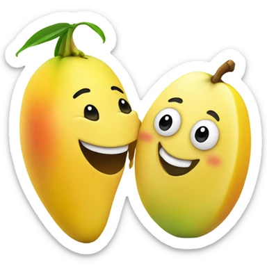 Mango with a face kissing a banana with a face sticker