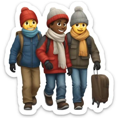 3 ten year old boys walking to school in the winter sticker