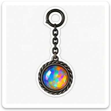 Make it sticker style: Add a silver chain or ornate setting to the round cut holographic amber charm, keeping the extreme close-up and original style sticker