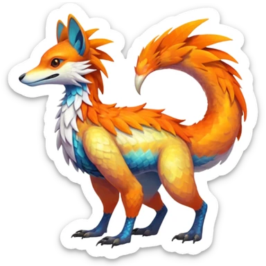 Colorful Fruity Iridescent Warm-colored Tropical Exotic Vernid-Sergal-Trico-Silvally-Nargacuga-fusion-hybrid-animal-creature, full body sticker