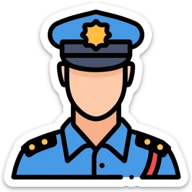 Russian police officer wearing blue uniform and traditional police cap with badge sticker