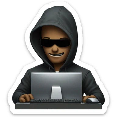 hacker in front of PC terminal sticker