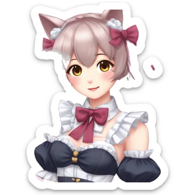 Gorgeous anime style catgirl with blushing face with maid outfit bow tie idol model kawaiicore pearly petite simplistic aesthetic trending style sticker