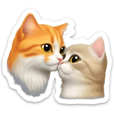 Orange kitten and a grey persian cat, kissing sticker