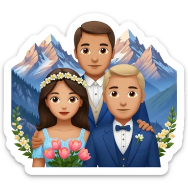 Couple traveling in Montenegro russian man and elegant  Latina girl delicate flowers and mountains in the background  sticker