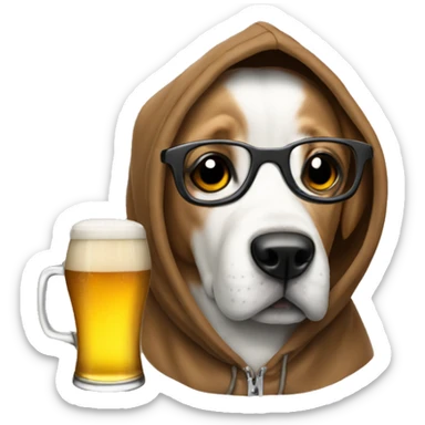 Dog with a hoodie, a beer and glasses sticker