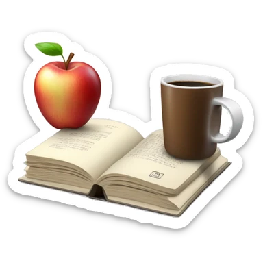 Apple computer with coffee and book on top sticker