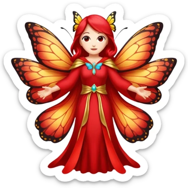 nature spirit woman dressed as butterfly herald red, wing sleeves spread sticker