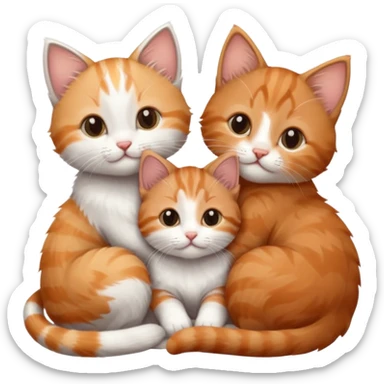 3 tiny kittens cuddling together all different colours, the first one is grey and white, the second is ginger and white and the third is brown tabby and white sticker