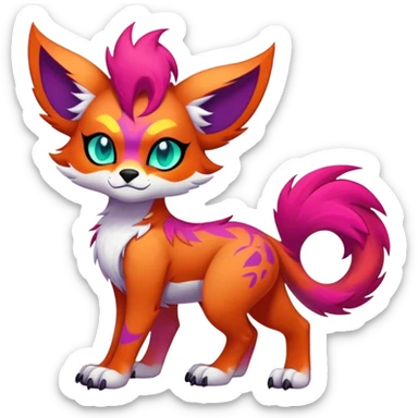 Neon-colored multi-colored edgy badass cool Falvie-Fionbri-creature-fursona, full body, with random markings sticker