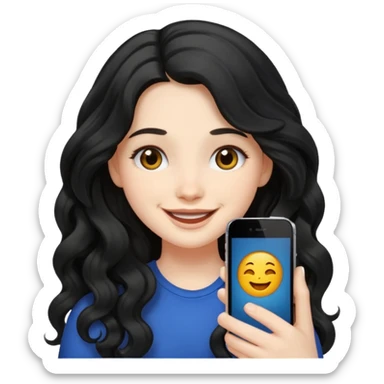 Pale Girl with wave long black hair iphone emoji sticker