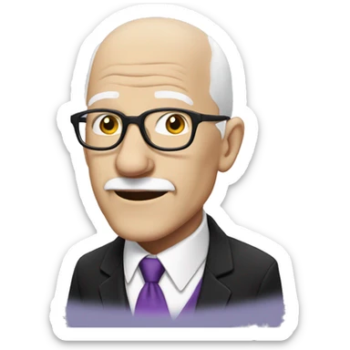 white, bald old man wearing a black suit with a purple tie and glasses,  sticker