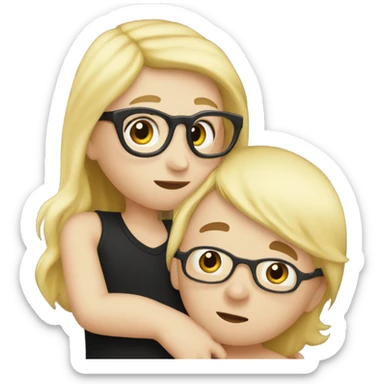 blonde woman with glasses and boy with black cap and no glasses kissing. both are white sticker