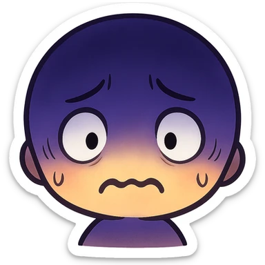 Make the shadow on the upper half much more dramatic and intense, with deep dark blue and purple tones in anime style. Make the face look even more depressed, paranoid, and shadowy, with a trembling frown and small blank eyes. Keep it minimal, colorful, and emoji-like, no realism or horror. sticker