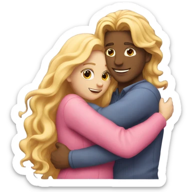 make a guy and a girl, they are hugging, the girl has pink long wavy hair, the guy has blonde hair sticker