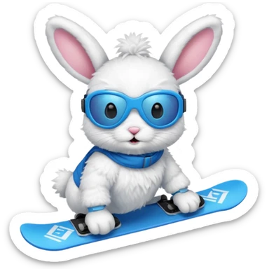 A bunny on a snowboard in blue wearing ski goggles sticker