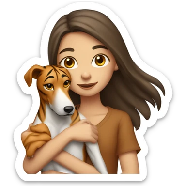 girl with long brown hair hugging greyhound color tiger sticker