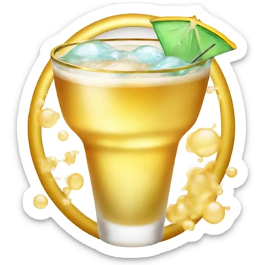 a golden cocktail with sea foam sticker