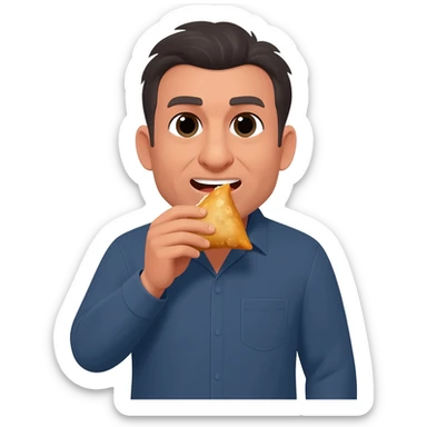 Handsome dark haired man in mid 40s eating a samosa sticker