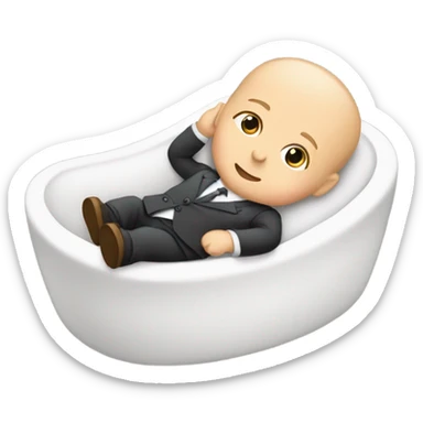 white newborn baby in a business suit lies in a cradle sticker