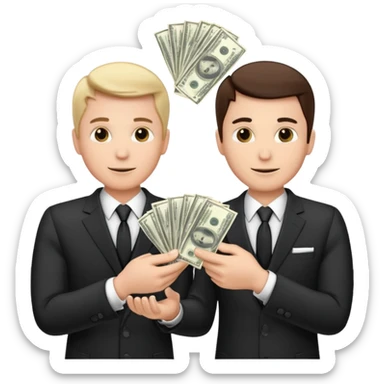 Two men in suits handing over money sticker