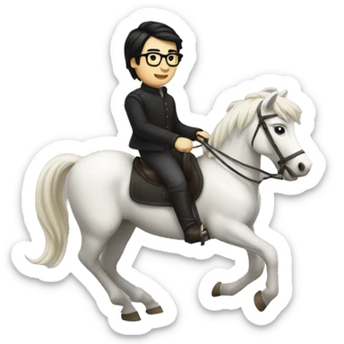 man in glasses black hair, white skin, european, riding a horse sticker