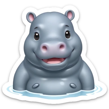 A 3D cartoon hippopotamus half-submerged in water, smiling gently, soft lighting, rounded body and glossy texture, cute Memoji-style look.Full body. sticker