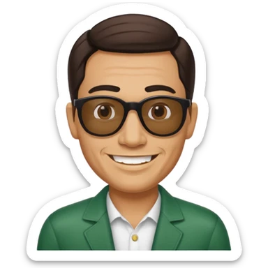 Mexican with a 60 40 combover with the left side a little bit on the face grinning with sunglasses sticker