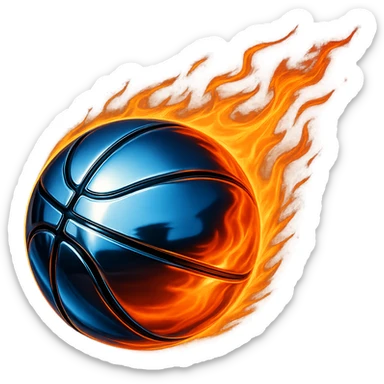 chrome style basketball on fire sticker