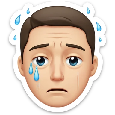A man with tears streaming down his face, crying with sadness sticker
