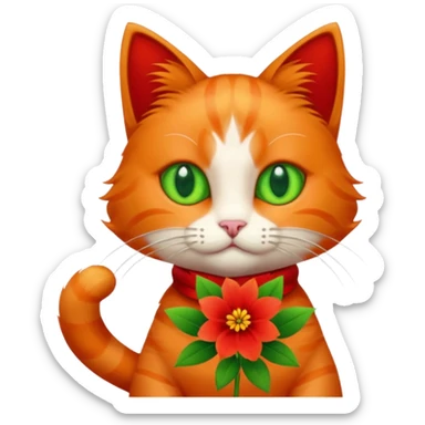 Cat and flower sticker