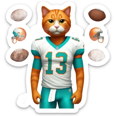Orange cat in miami dolphins jersey  sticker