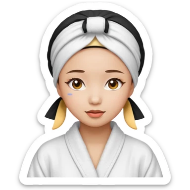 girl aesthetic emoji, asian beautiful make up white Bathrobe + Headscarf sticker