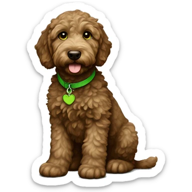 Darker brown goldendoodle puppy with green eyes full body sticker