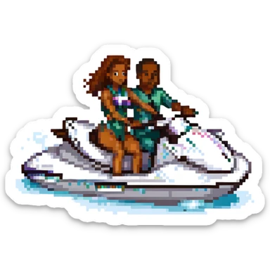 black man with a black woman on a jet ski sticker