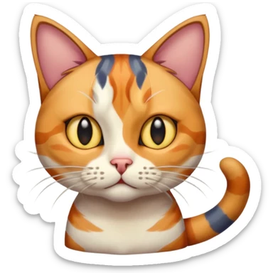 full body colourful calico tabby cat with disproportioned head with an anxious face sticker