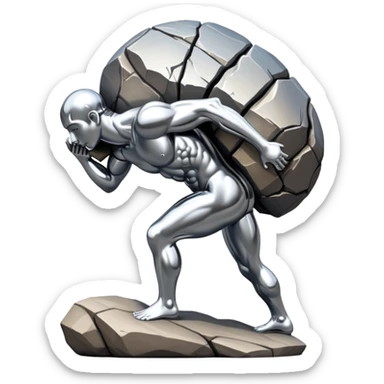 sorayama Sisyphus carrying big boulder on his back sculpture sticker