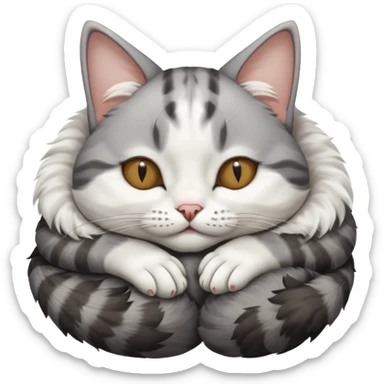 grey and white small cat with eyes closed lying down upside down with its paws/arms tightly covering its own face sticker