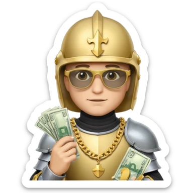 Knight with helmet gold chain dark glasses money sticker