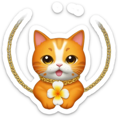 Un chat orange avec une fleur sur la tête et un collier sur le cou qui fait gring gring sticker