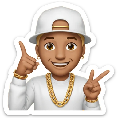 rapper emoji pointing at the camera, big smile, flashy jewelry sticker
