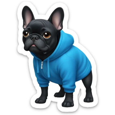 Black French bulldog in a blue hoodie  sticker