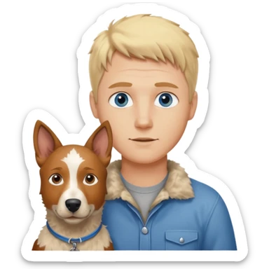 Blonde hair blue eye man with cattle dog sticker