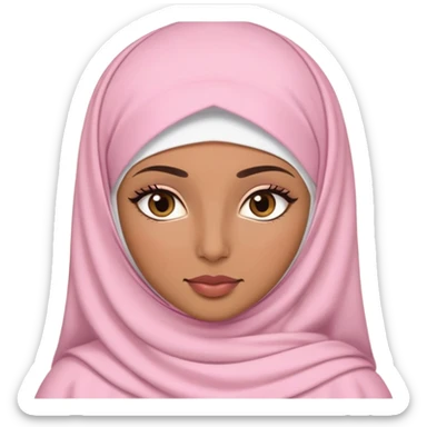 light brown skin, flushed pink cheeks, mascara on eyelashes, almond hazel eyes, straight nose, normal lips, hijab on the head wearing an abaya sticker