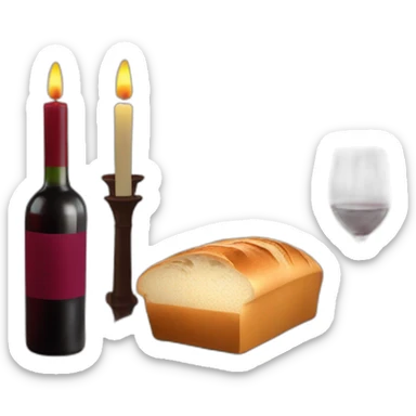Two candles, a cup of red wine and a loaf of bread sticker
